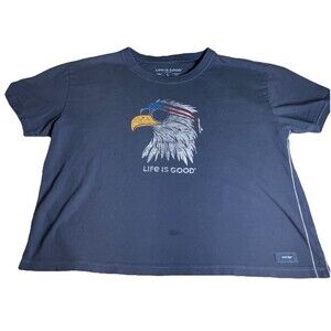 Life is Good Women's Crusher Tee Patriotic Eagle Gray T-Shirt Size Large